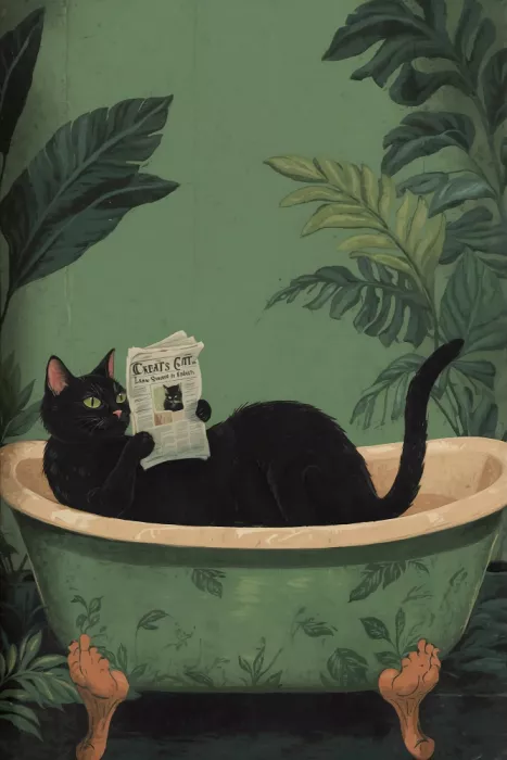 Concept, Art The: Chat lisant un journal aux toilettes