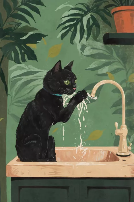 Concept, Art The: Chat curieux se lavant