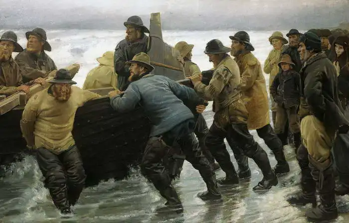 Ancher, Michael: Rybáři spouštějí loď