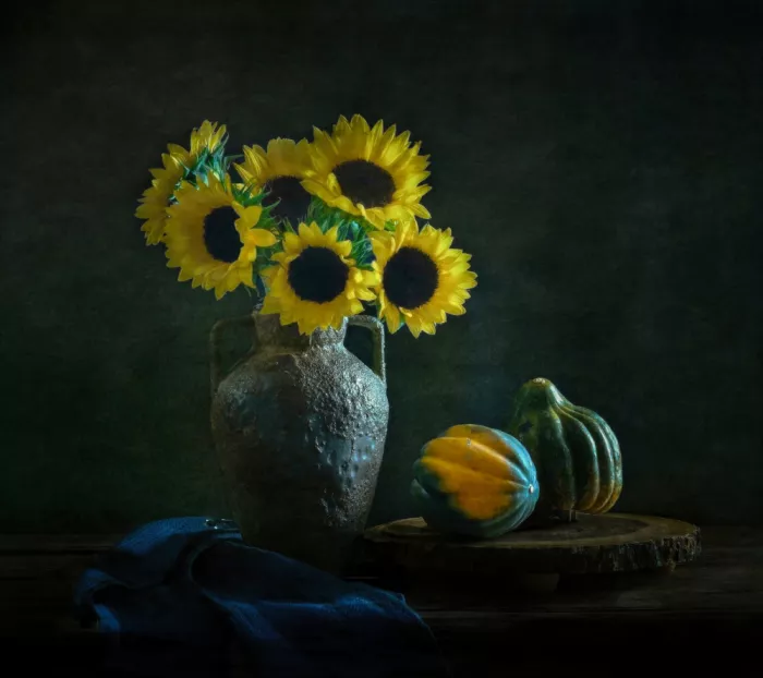 F., Yinan: Girasoli e zucche