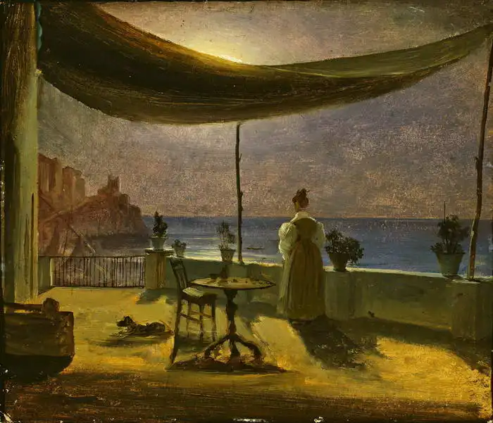 Fearnley, Thomas: Terrace on the Amalfi moonlight