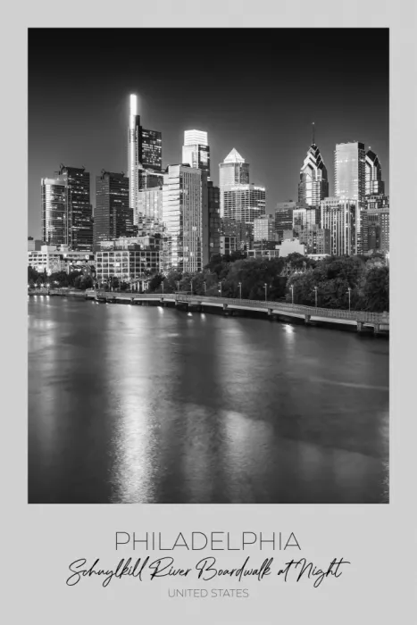 Viola, Melanie: A fuoco: PHILADELPHIA Schuylkill River Boardwalk di notte