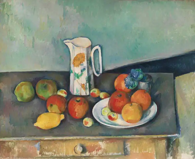 Cézanne, Paul: Zátiší s konvičkou na mléko a ovocem