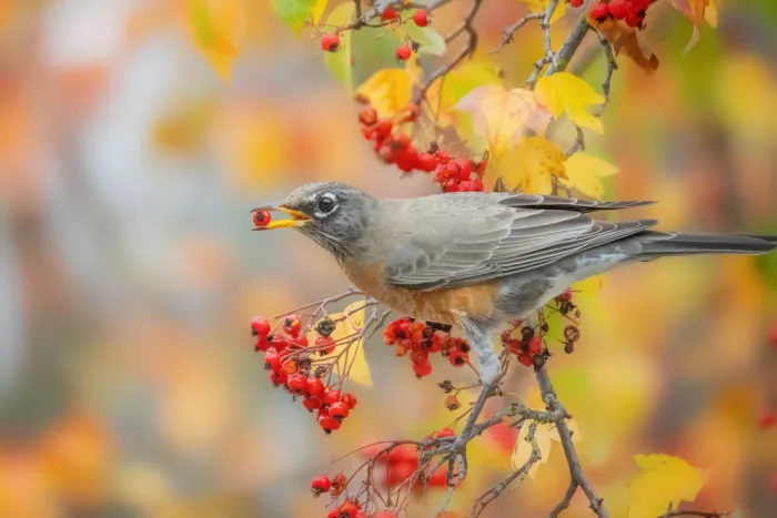 Lipinghu: Das Rotkehlchen hatte eine rote Beere im Schnabel