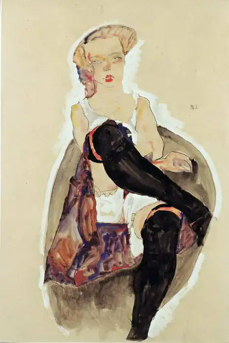Schiele, Egon: Dívka se zkříženýma nohama