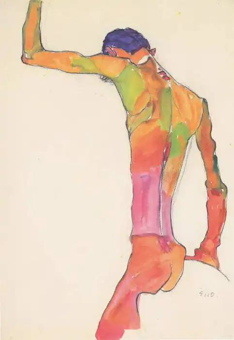 Schiele, Egon: Mužský akt se zdviženou rukou
