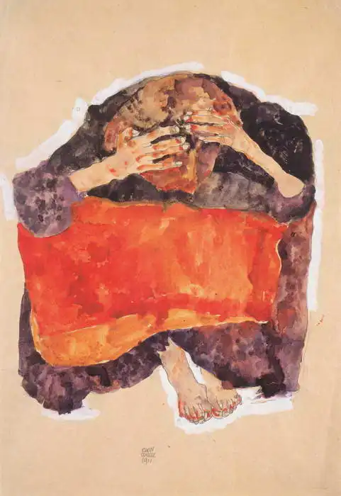 Schiele, Egon: Sedící dívka se skloněnou hlavou