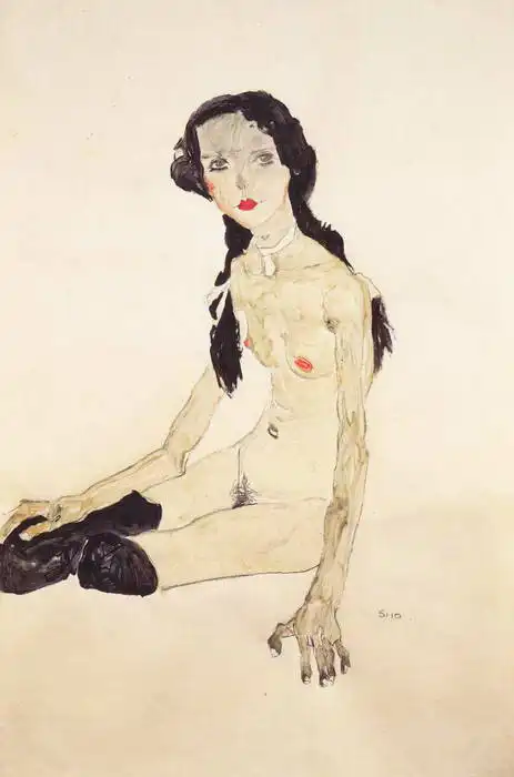 Schiele, Egon: Sitting girl with a ponytail