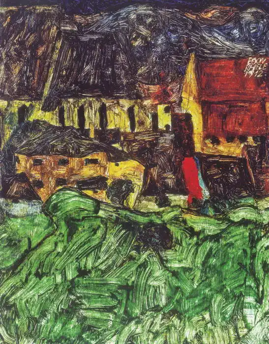 Schiele, Egon: Panoráma města Český Krumlov (kostel svatého Víta s domy)