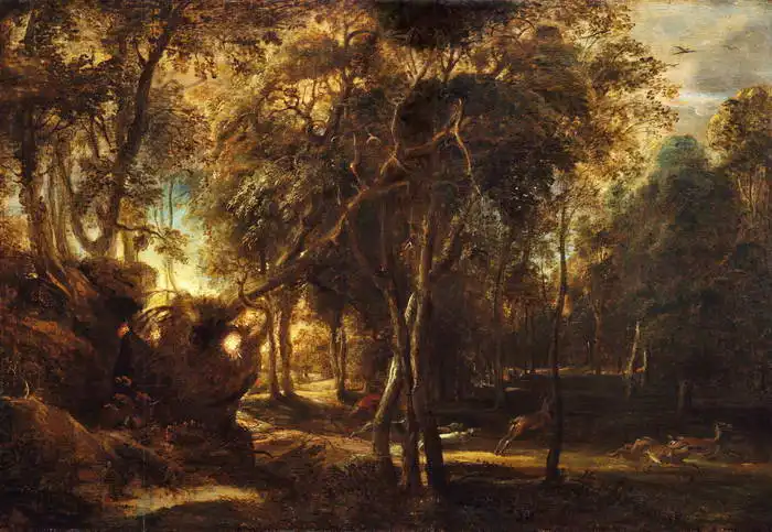 Rubens, Peter Paul: Forest at dawn - hunting for deer