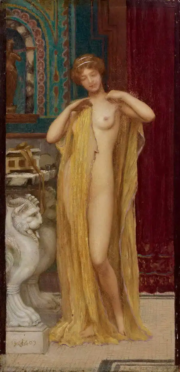 Godward, John William: Phyrra après syn bain