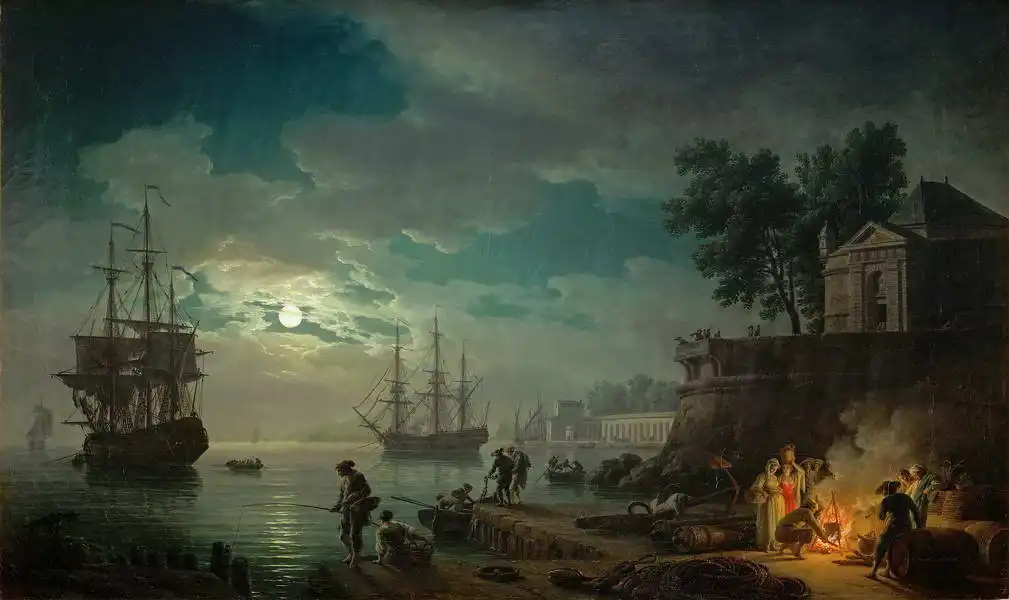 Vernet, Claude Joseph: Harbor by moonlight