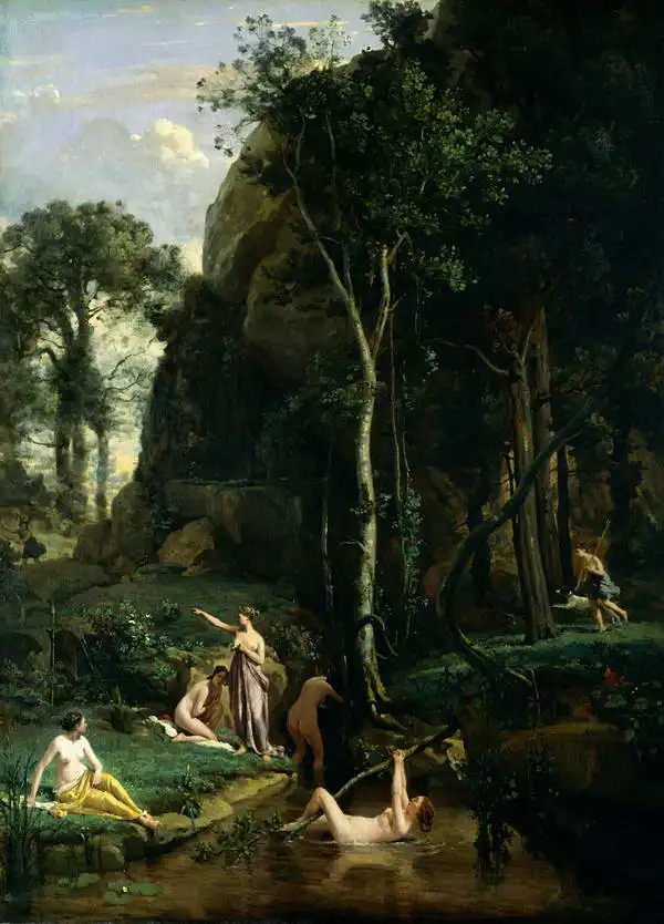 Corot, J. B. Camille: Diana a Actaeon (Diana překvapená při koupeli)