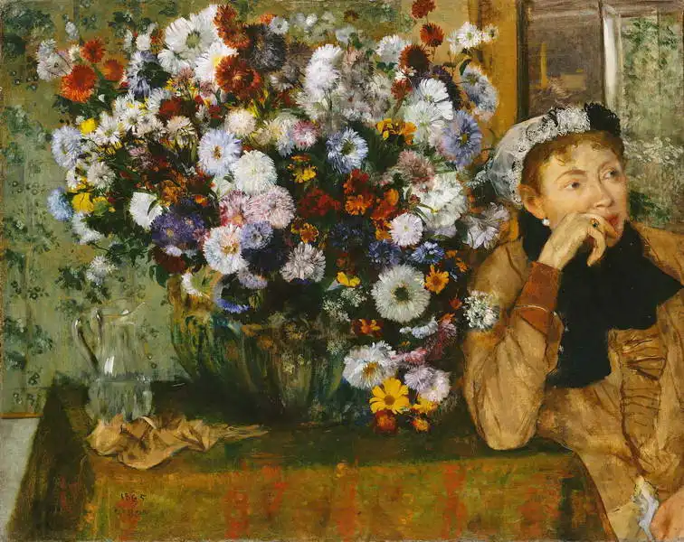 Degas, Edgar: Žena sedící vedle vázy s květinami