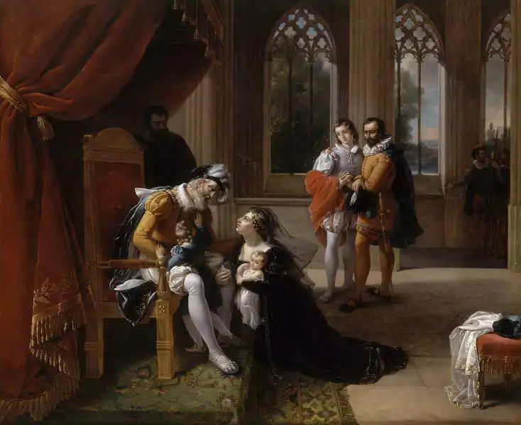 Servières, Eugénie: Inês de Castro se svými dětmi u nohou Afonsa IV., krále Portugalska