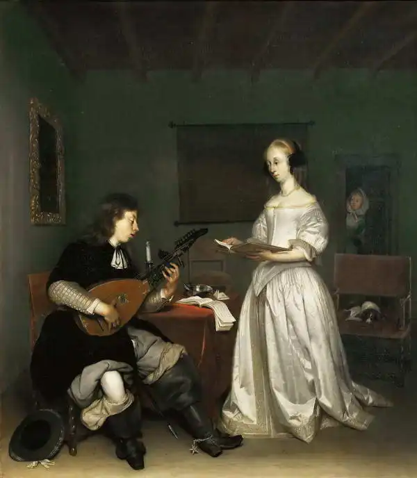 Borch, Gerard: Singer and player on the theorbo