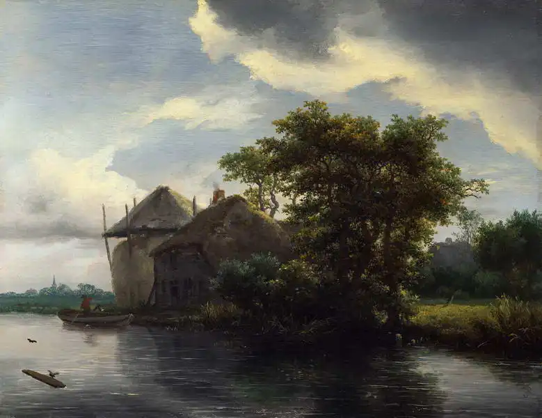 Ruisdael, Jacob: Chata a stoh u řeky