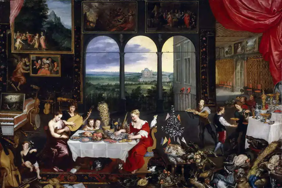 Brueghel, Jan, the elder: Taste, hearing and touch