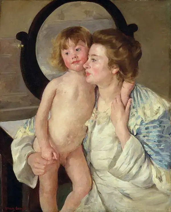 Cassatt, M. S.: Matka a dítě (oválné zrcadlo)