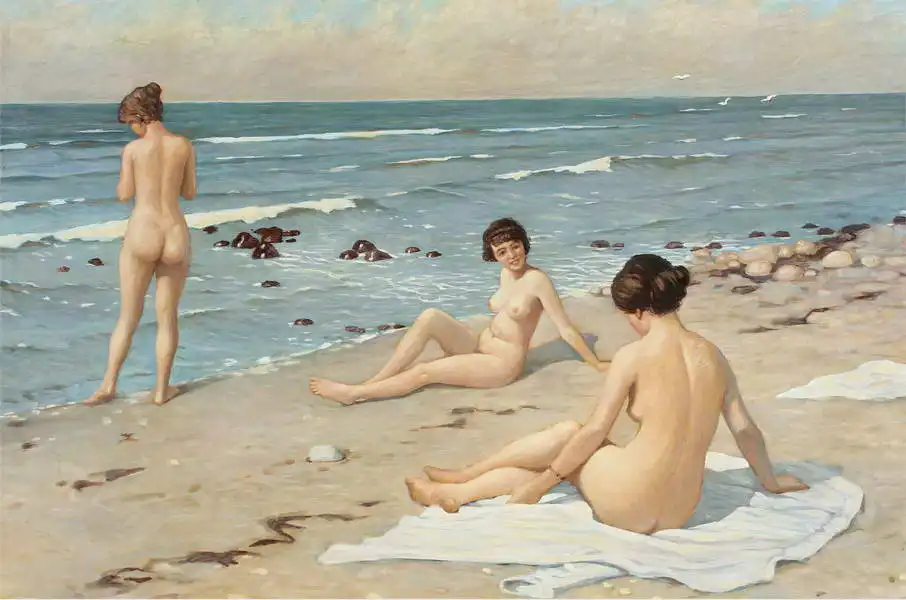 Fischer, Paul Gustav: Beach scene with bathing