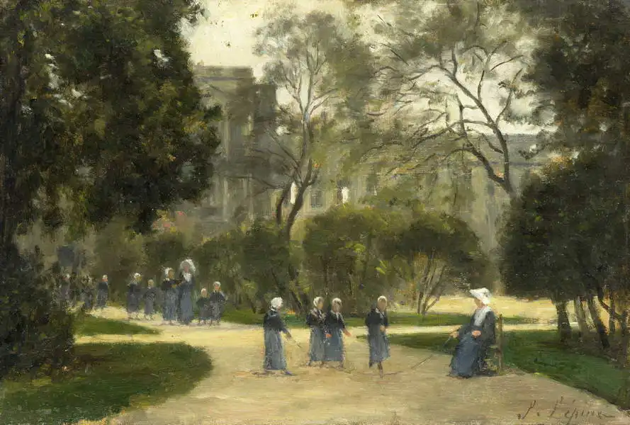Lépine, Stanislas Victor: Nuns and schoolgirls in the Jardin des Tuileries, Paris