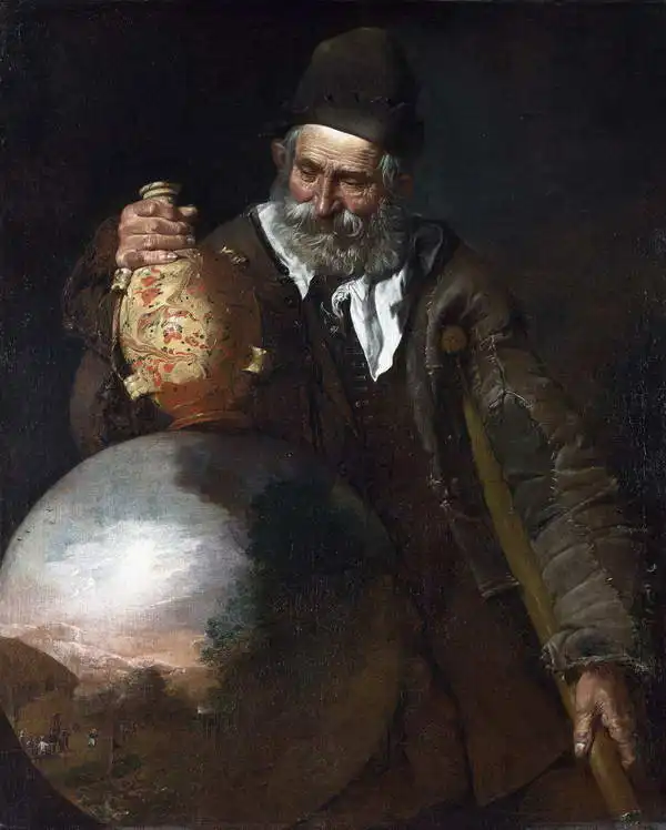 Neznámý: Starý muž držící poutnickou láhev
