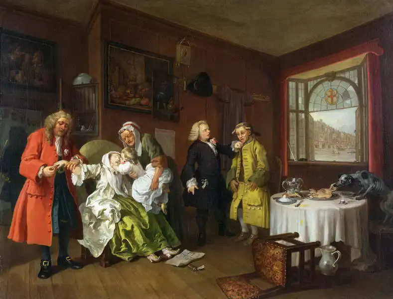 Hogarth, William: Manželství A la Mode č. 6 - smrt ženy jedem