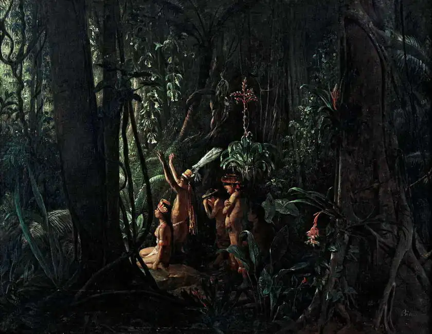 Biard, Auguste François: Indiáni v Amazonii uctívající slunce