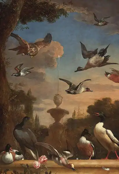 Hondecoeter, Melchior: Zahradní výjev s ptáky a orlem