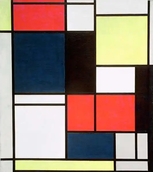 Mondrian, Piet: Kompozice č. II v červené, modré, černé a šedé