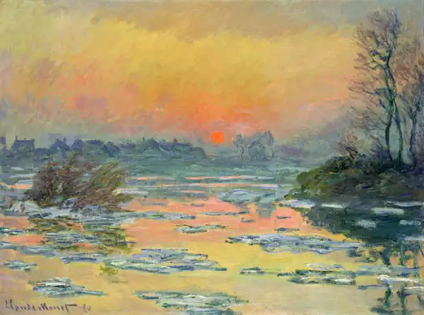 Monet, Claude: Západ slunce na zimní Seině