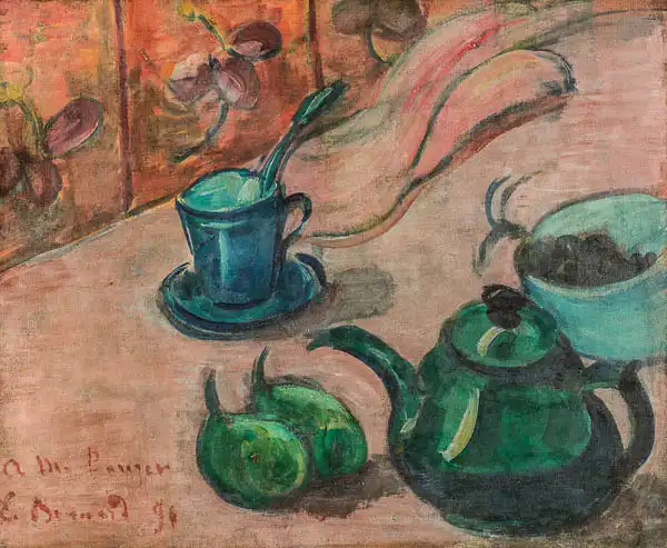 Bernard, Emile: Zátiší s čajníkem, šálkem a ovocem