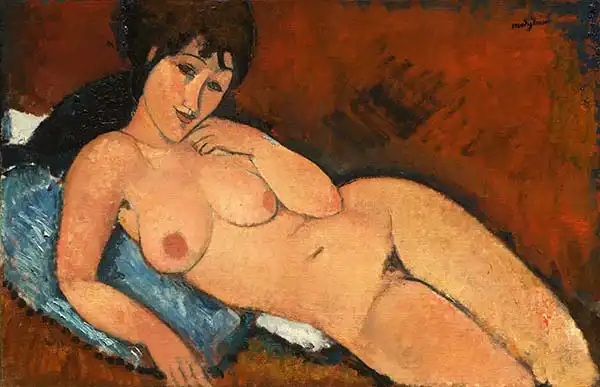 Modigliani, Amadeo: Nude on a blue cushion