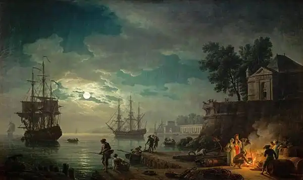 Vernet, Claude Joseph: Night: A Port in the Moonlight