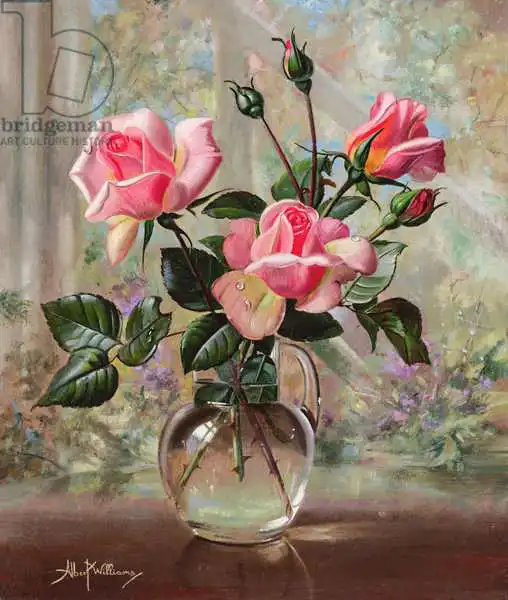 Williams, Albert: Madame Butterfly Roses dans un vase en verre