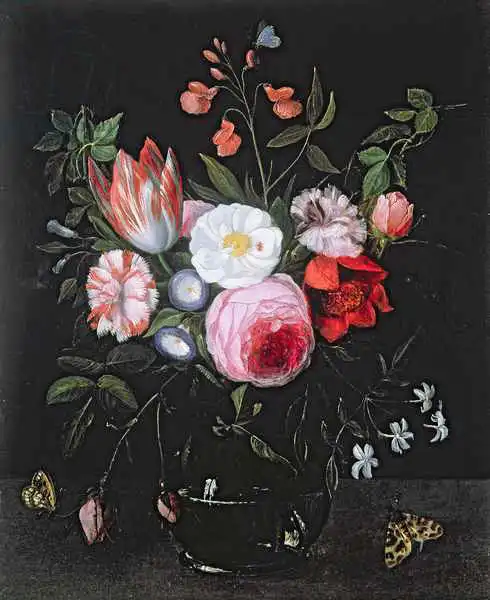 Kessel, Jan van, the elder: Fleurs de printemps dans un vase en verre, 17e siècle