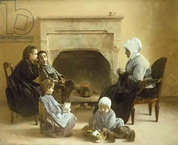 Geoffroy, Jean: Family seated around a hearth