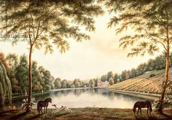 Barrett, George, the younger: Vista del lago y las ruinas de la abadía de Painshill, Surrey