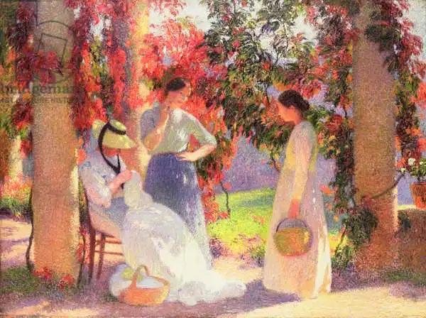Martin, Henri: Scène de couture sous la pergola à Marquayrol