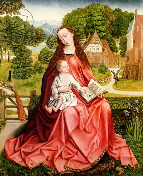 Unknown: Vierge et enfant dans un jardin