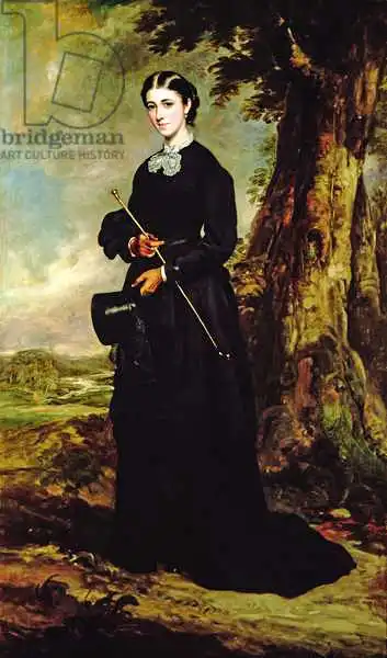 Grant, Francis: Mujer joven con hábito de montar negro y de pie en un paisaje