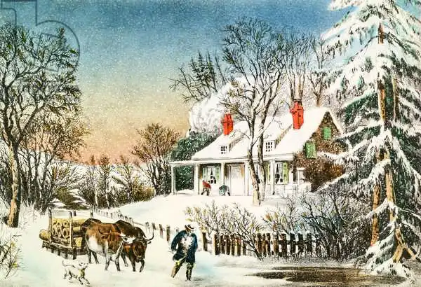 Currier, N.: Ramener à la maison les journaux, paysage d