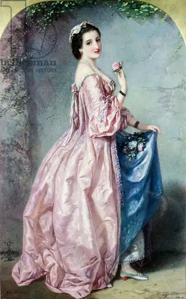 Bouvier, Augustus Jules: Dame tenant des fleurs dans son jupon, 19e siècle