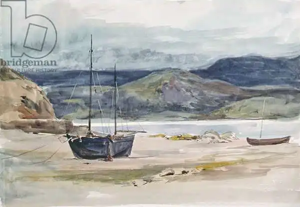 Absolon, John: Scène de la côte vallonnée avec des bateaux, 19e siècle