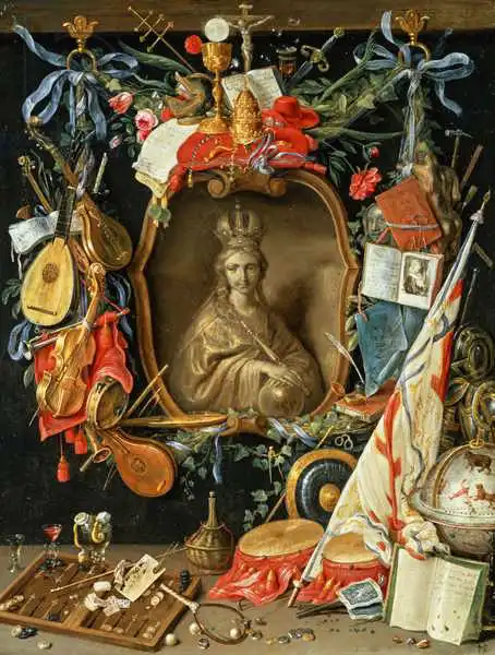 Kessel, Jan van, the elder: Ecclesia entouré de symboles de vanité (sur le cuivre)