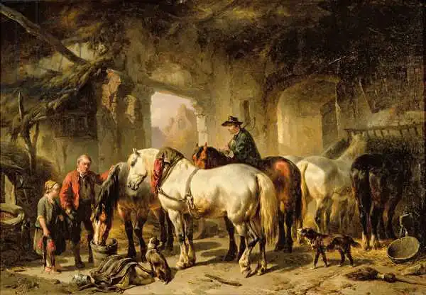 Verschuur, Wouter: Horses Feeding in the Stable