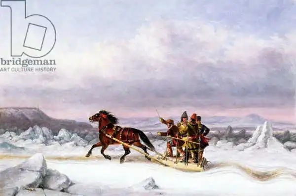 Krieghoff, Cornelius: Crossing the St. Lawrence from Levis to Quebec on a Sleigh