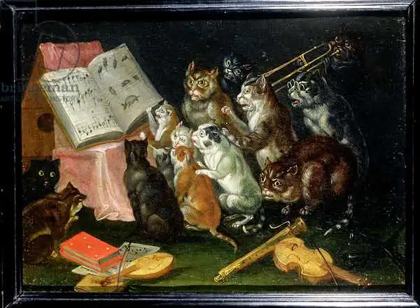 Kessel, Jan van, the younger: Una reunión musical de gatos