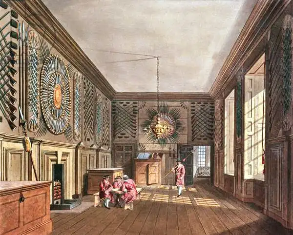 Pyne, William Henry: Guard Chamber, St. James Palace from Pyne Royal Residences