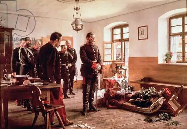 Werner, Anton Alexander von: Le prince héritier Frederick par le cadavre du général Douay lors de la bataille de Wissembourg